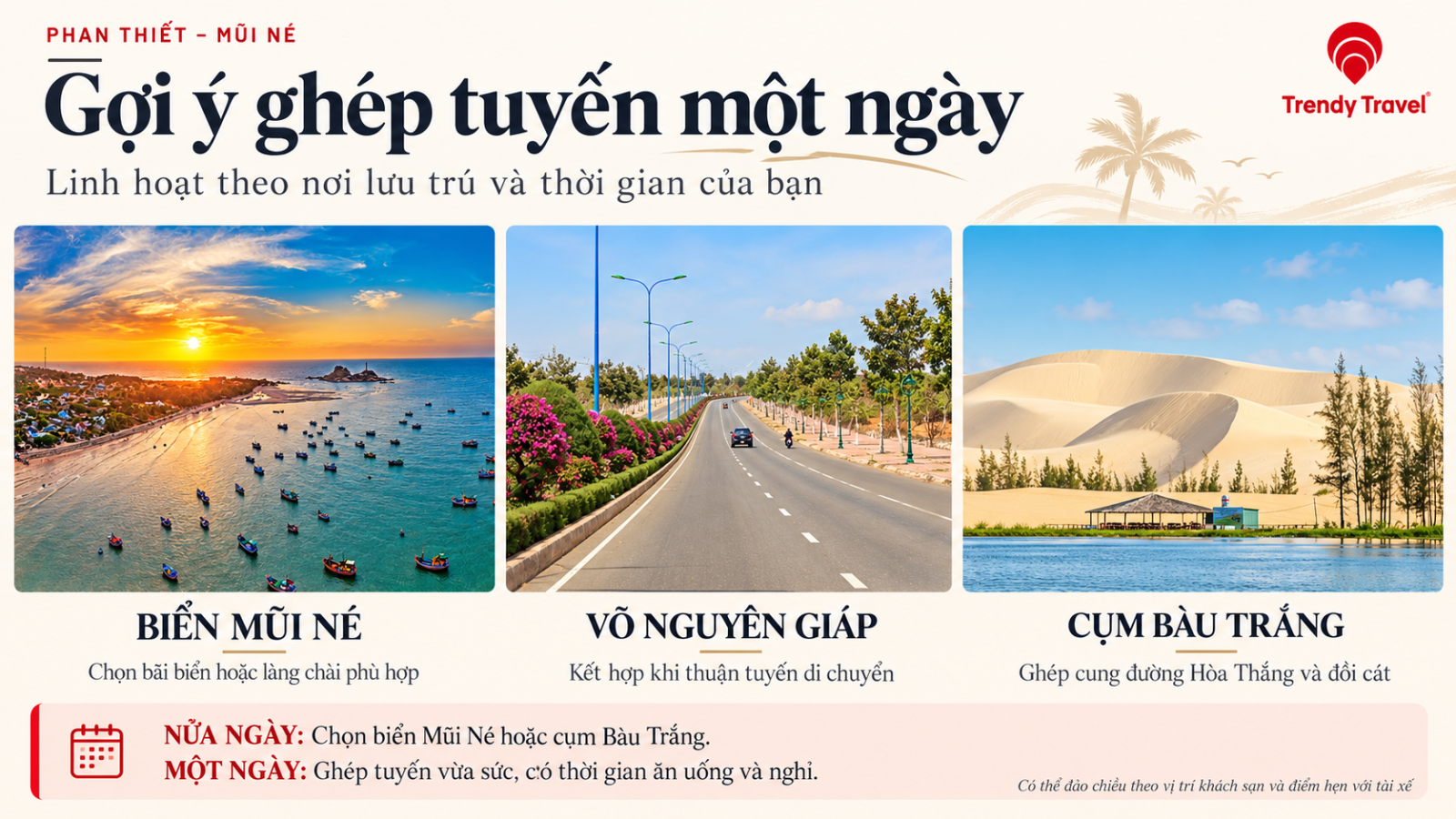 Gợi ý ghép tuyến một ngày theo nơi lưu trú.